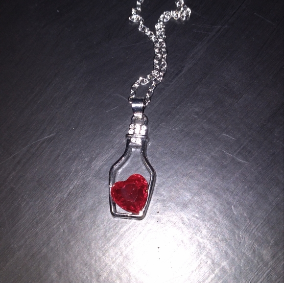 Crystal Heart Diamond Accent Wine Bottle Pendant Necklace Silver - Picture 9 of 16